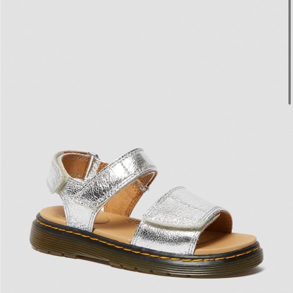 DR. MARTENS Metallic Romo Strap Sandals Silver Leather Size 4